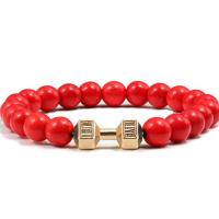 Brazalete Vintage para hombre, colgante con mancuerna de cuentas de piedra Natural, pulsera de hilo elástico para regalo de amigo, superventas - details 10