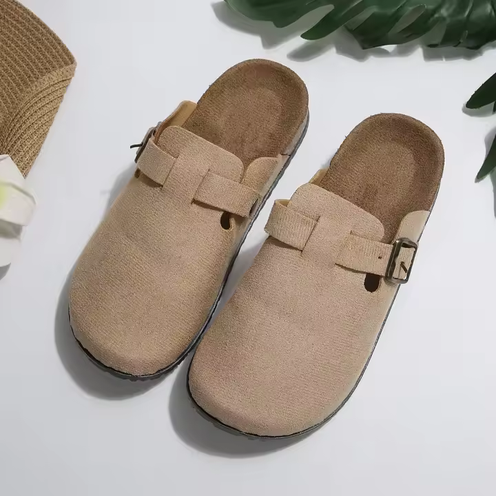 Zuecos de corcho para mujer, zapatos de moda de cuero cómodo tipo patata con soporte de arco, pantuflas de playa para interiores y exteriores. - 1