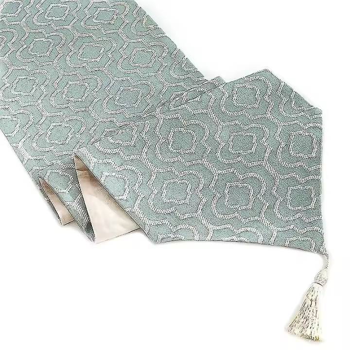 Camino de mesa turquesa Camino de cama jacquard de 48 pulgadas con borlas Er F para el hogar, nosotros - 1