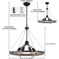 Candelabros de rueda de vagón para sala de estar, 6 luces rústicas industriales para exteriores, lámpara colgante negra para comedor, cocina, pasillo, dormitorio, ajuste de altura - details 6