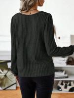 Suéter de Manga Larga para Mujer Jersey Informal a Rayas Verticales, Holgado, Color Sólido, Cuello Redondo, Moda de Otoño 2025 - details 25