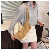 Bolso tejido de gran capacidad para mujer primavera y verano nuevo bolso de hombro de color en contraste bolso de playa versátil para vacaciones en la playa - details 15