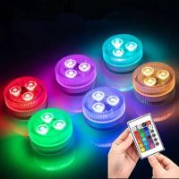 3 luces nocturnas RGB subacuáticas con control remoto LED, batería para pecera, piscina, luces de boda - details 5