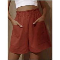 Novedad de Verano Pantalones Cortos Informales para Mujer Talla Grande, Cintura Alta, Ancho de Pierna, Dos Bolsillos - details 6