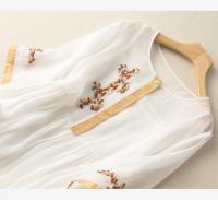 Vestido de ramio bordado para mujer, manga corta, blanco, amarillo, primavera, verano, 38, 36 - details 3