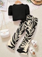 Conjunto de pantalones de primavera y verano para niñas Conjunto de pantalones acampanados de moda casual para niños - details 1