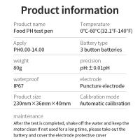 Medidor de PH de los alimentos, medidor profesional de alta precisión, temperatura, Sensor de pH, Analizador de acidez para carne, enlatado, queso, masa, agua, 0,00 ~ 14.00pH - details 12