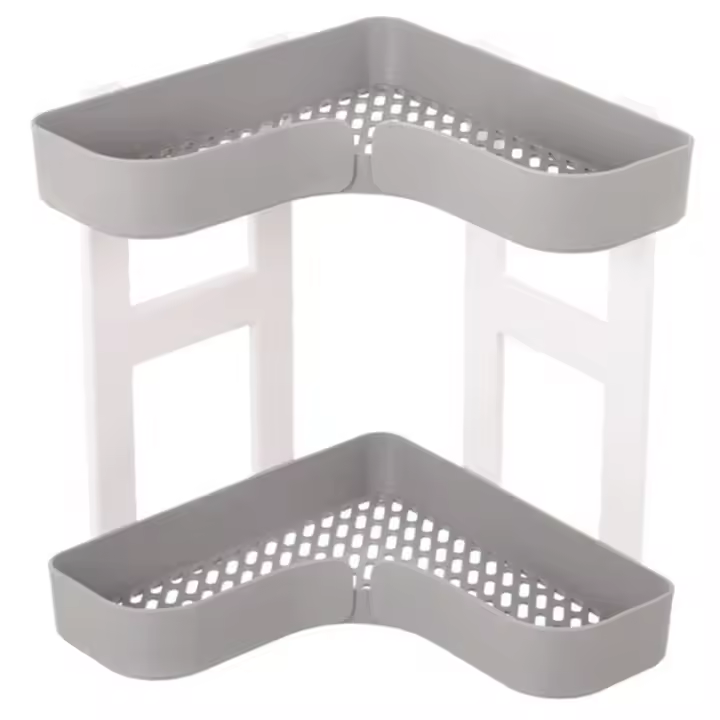 Estante esquinero de doble capa, estante de almacenamiento de cosméticos en forma de L para baño, organizador de cocina, gris - 1
