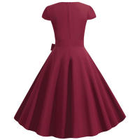 Vestido de fiesta de verano para mujer con cuello cuadrado sólido y cinturón - details 33