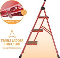 Escalera Plegable 4 Peldaños, Escalera de Tijera con Pedales Antideslizantes Anchos, Barandilla, Escalón Taburete de Acero Portátil Uso Hogar Cocina Oficina, Carga hasta 150 kg, Blanco - details 37