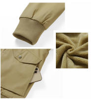 Winter Flight Jacket Man Solid Flip Collar Fleece Thickening Coats Outdoors New Keep Warm Multiple Pockets Pure Cotton Tops Man - details 5