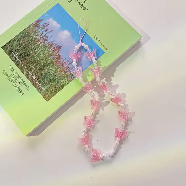 Cordón telefónico para regalos, joyería de resina para teléfono, cuerda colgante, cadena con cuentas, cuerda antipérdida, cadenas para teléfono de mariposa, correa para móvil - 1