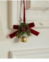 Colgantes de decoración navideña, lazos de terciopelo de campana pequeña, suministros de decoración de escena de cono de pino de árbol de Navidad - details 2