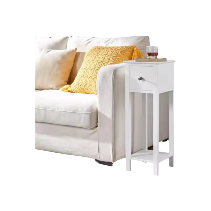 Mesita de Noche de Estrecha Blanca Tamaño 25x25x70cm Mueble con Cajón para Teléfono de Sofá y Dormitorio - 1