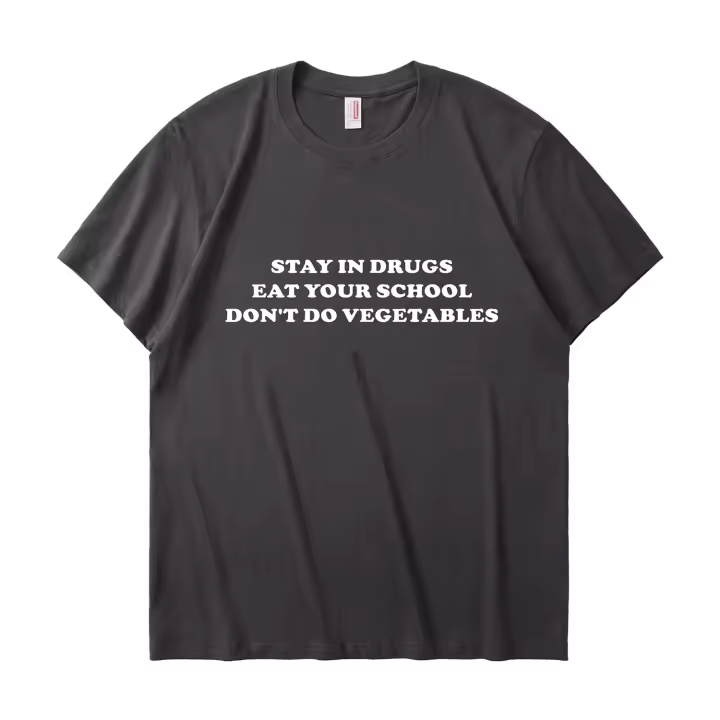 Porzingis Women's Elegant Gray Tee Summer New Leter Printed Eat Your School Slogan Cotton T-shirt - 1