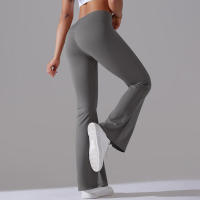 Leggings de yoga de color sólido para mujer, pantalones acampanados de cintura alta, elásticos, entrenamiento, pierna ancha - details 1