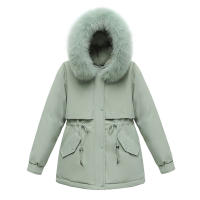 Parka cálida de invierno, abrigo de algodón polar con capucha de piel y bolsillos para clima frío al aire libre - details 3