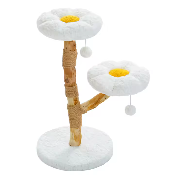 PAWZ Road Árbol de flores para gatos de interior, torre moderna de madera para gatos con poste rascador, cama superior extraíble, bola colgante, muebles de escalada para gatos - 1