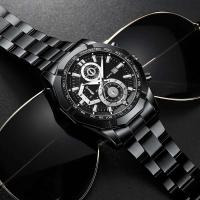 Reloj de cuarzo con banda de acero para negocios, WOKAI de lujo de alta calidad, dorado, con calendario deportivo, resistente al agua, retro - details 3