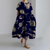 Ropa holgada de verano para mujer, vestidos bohemios, nuevo jersey de manga corta con estampado de cadena y cuello redondo a la moda para noche - details 1