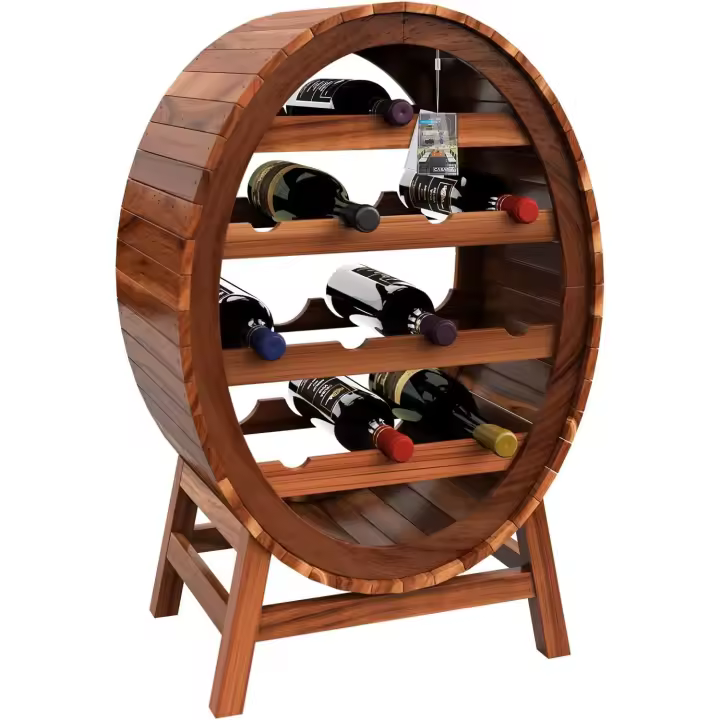 Botellero Rústico Estante para 12 Botellas de Vino Forma de Barril Madera 90x50x30cm Bar Salón - 1