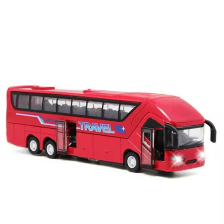 Modelo de autobús de coche para niños que parpadea con música, vehículos de juguete, conjunto de vehículos de doble piso, autobús de larga distancia, autobús de juguete, modelo de coche de juguete - 1
