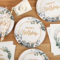 Juego de vajilla desechable de hoja de eucalipto verde, plato de papel, taza, servilleta, decoración para fiesta de feliz cumpleaños, suministros de baño para bebé, 85 Uds. - details 3