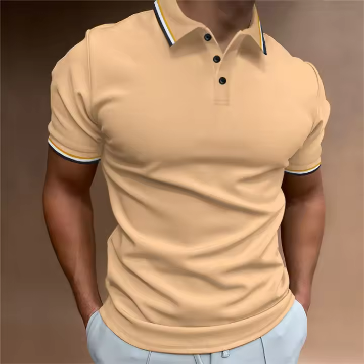 Nueva camisa POLO ajustada para hombre, top de color sólido con botones y solapa informal de negocios - 1