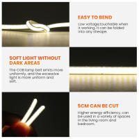 Tira de luz LED COB 5V XUNATA con cable USB 5mm 320Led/m regulable flexible para iluminación lineal en blanco natural rojo verde azul - details 6