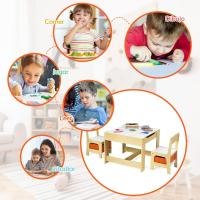 Juego de Mesa y 2 Sillas Infantiles 3 en 1, Grupo de Asientos y Escritorio con Pizarra para Niños, Mueble Infantil con Cajón de Almacenamiento Que Ahorra Espacio, Madera, Naranja - details 4