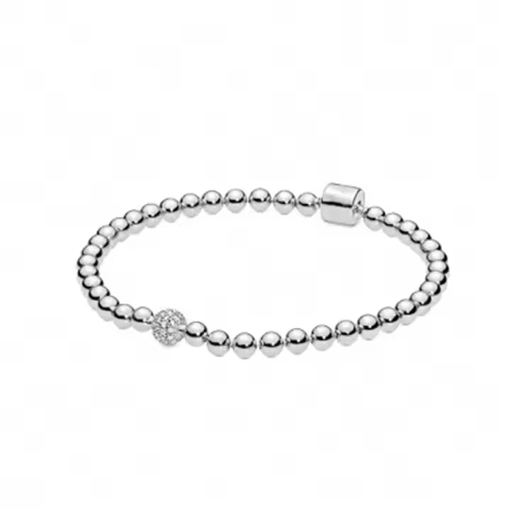 Pulsera con dijes de cuentas redondas simples clásicas de Plata de Ley 925, dijes de cuentas, colgantes, joyería fina para mujeres y niñas - 1
