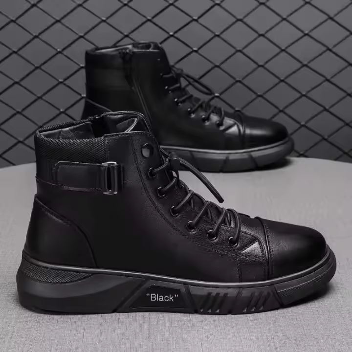 2024 Producto de diseño Zapatos de moda de tobillo británicos Botas altas de cuero de PU para hombres - 1