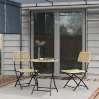 Juego de muebles de jardín de ratán plegable de 3 piezas con 2 sillas y 1 mesa de centro redonda para - details 1