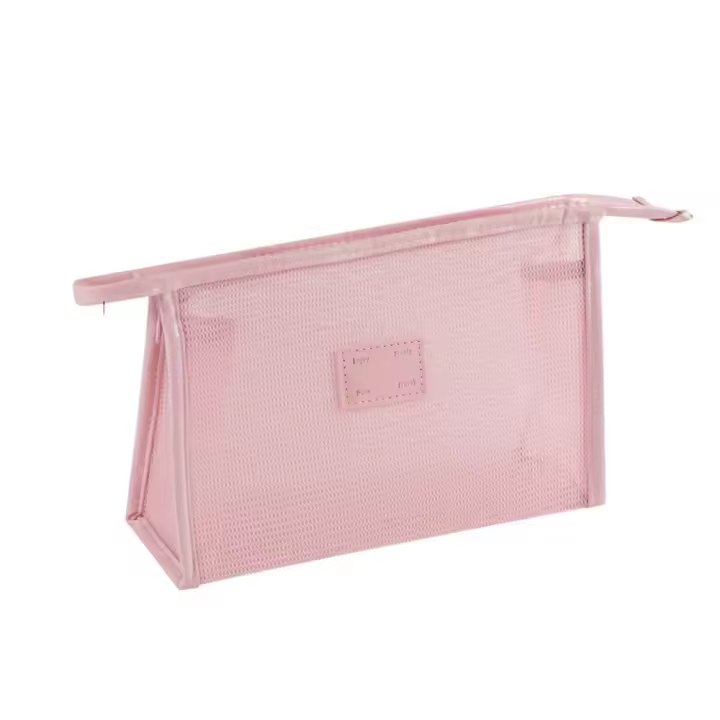 Bolsa de maquillaje portátil de malla, bolsa de aseo de almacenamiento ligera cuadrada, bolsa de cosméticos de malla transparente con cremallera de gran capacidad - 1