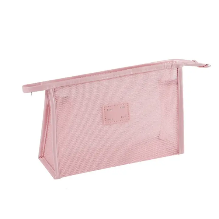Bolsa de maquillaje portátil de malla, bolsa de aseo de almacenamiento ligera cuadrada, bolsa de cosméticos de malla transparente con cremallera de gran capacidad - 1