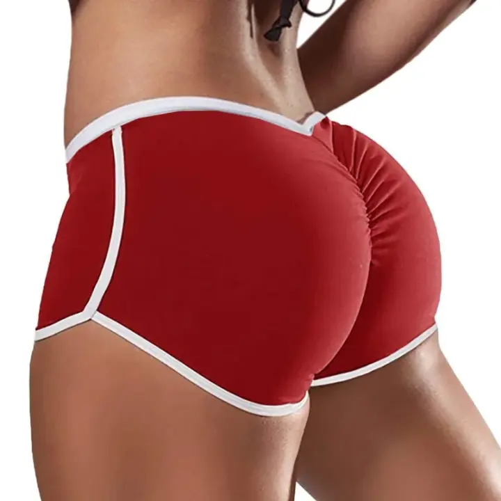 Pantalones cortos deportivos informales para mujer, pantalones cortos deportivos de cintura baja de color sólido sexys de gran tamaño para correr, pantalones cortos ajustados para levantar la cadera - 1