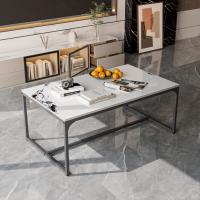 Mesa de centro de mármol para café: Mesa auxiliar de café con marco de metal estilo nórdico moderno para sofá de salón 100x60x43cm (gris) - details 8