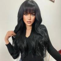 Pelucas Negras Rizadas de 24 Pulgadas Estilo con Flequillo para Mujeres - details 2