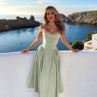 Vestido de mujer sin mangas y hombros, diseño elegante, vestido de corte - details 28