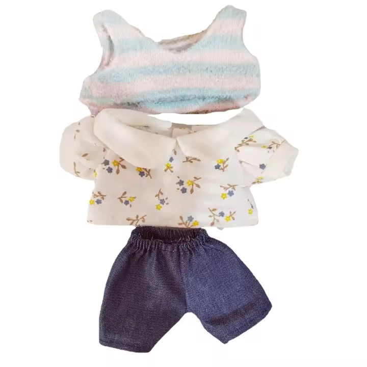 1 Juego de Sudadera con capucha de animales, ropa de muñeca de algodón de 20cm, pantalones vaqueros, suéter a rayas, ropa de muñeca de algodón, traje Kawaii, ropa de muñeca sin atributos - 1