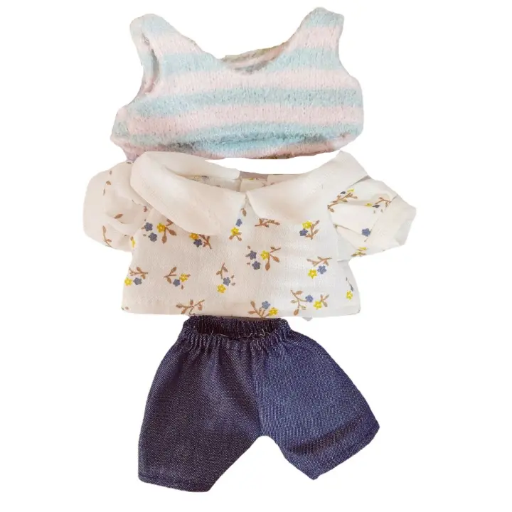 1 Juego de Sudadera con capucha de animales, ropa de muñeca de algodón de 20cm, pantalones vaqueros, suéter a rayas, ropa de muñeca de algodón, traje Kawaii, ropa de muñeca sin atributos - 1