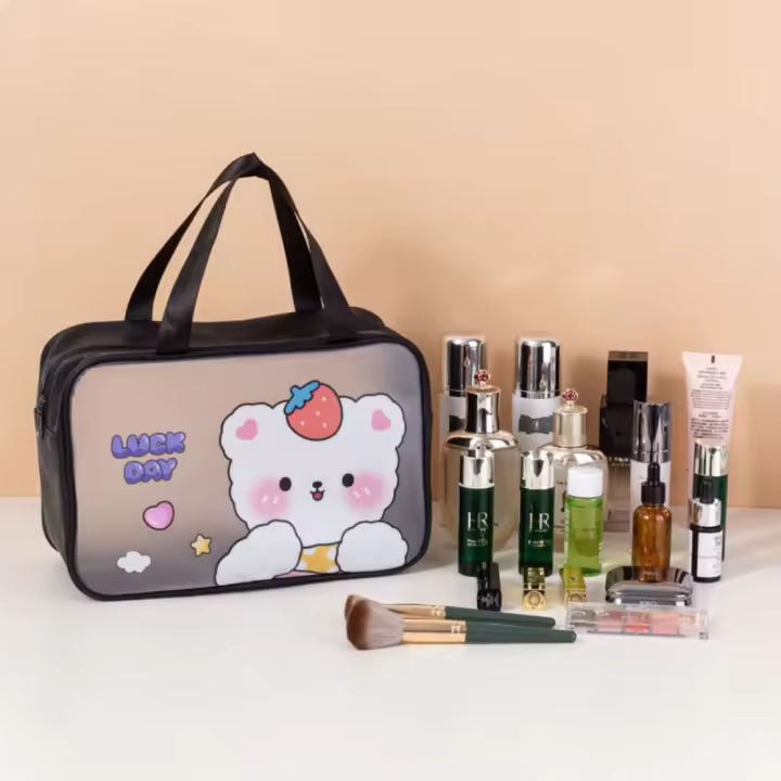 Bolsa de cosméticos de PVC con dibujos animados Ins duradera, bonitas bolsas de almacenamiento portátiles, bolsa de lavado impermeable de alto nivel de apariencia para mujer - 1