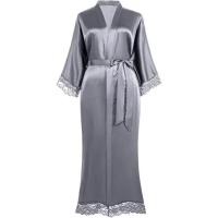 Vestido tipo kimono largo Sexy para mujer, bata de baño de encaje, lencería, camisón de seda helada, camisón de Color sólido, ropa de dormir de talla grande #     0701 - details 8