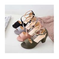 Verano Nueva línea Botón Gamuza Sandalias de tacón grueso Tacones altos romanos - details 5