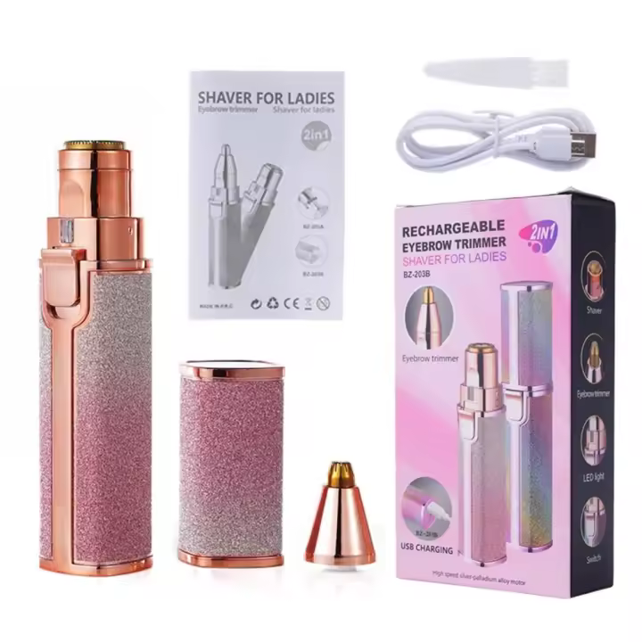 Depiladora Eléctrica Recargable 2 en 1 Mini Afeitadora Indolora para Cejas y Cuerpo Femenino - 1