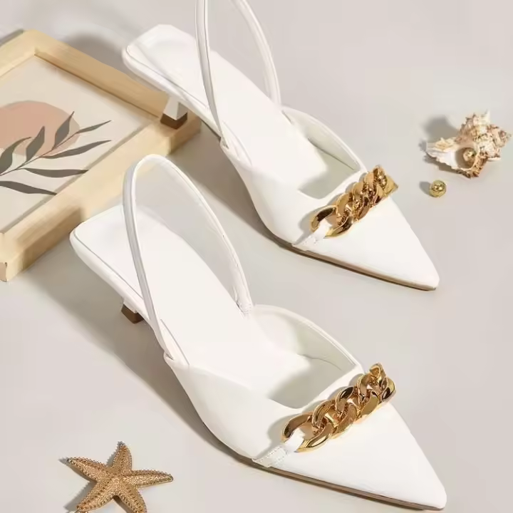 Producto Dropshipping 2024, zapatos de mujer con hebilla de Metal, tacones medios estrechos y puntiagudos negros - 1