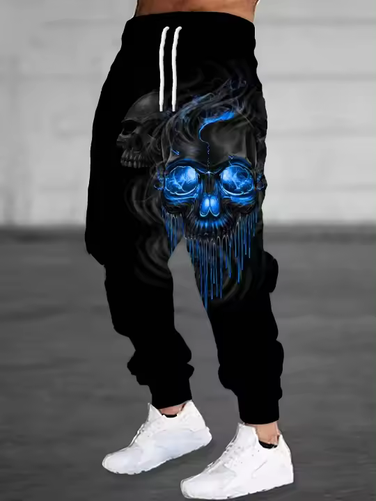 Nuevos Pantalones para Correr para Hombre Primavera-Verano Pantalones Deportivos Informales con Estampado 3D de Calavera y Cordón de Cintura Elástico - 1