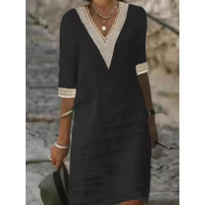 Vestido de verano de manga corta para mujer, vestidos casuales con cuello en V - 1