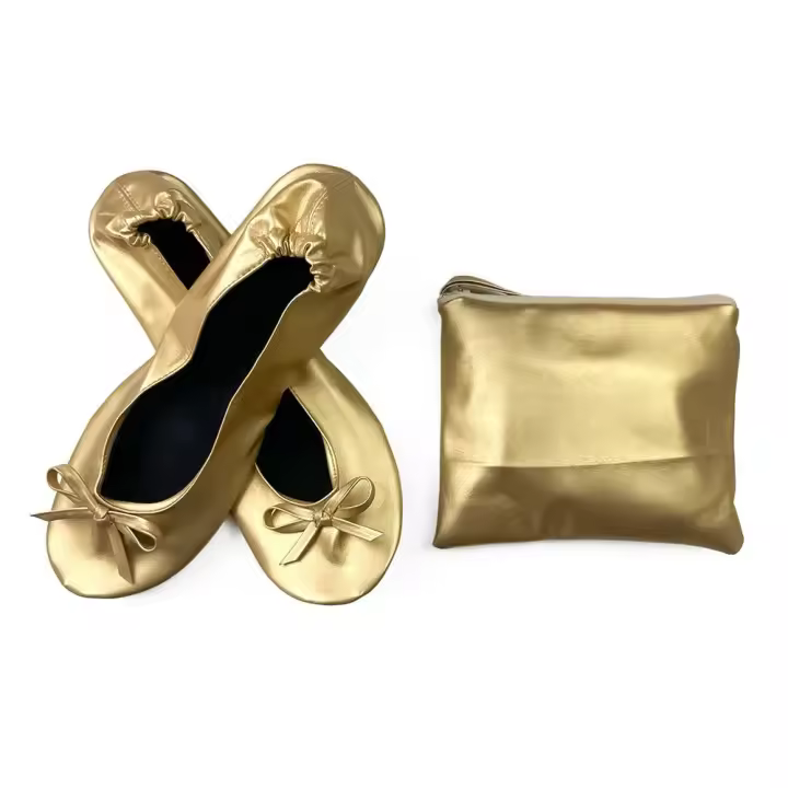 Bailarinas plegables portátiles con estilo, bolsa de transporte enrollable, zapatos planos de bailarina con lazo, transpirables, plegables, para dama de honor - 1