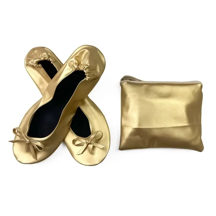 Bailarinas plegables portátiles con estilo, bolsa de transporte enrollable, zapatos planos de bailarina con lazo, transpirables, plegables, para dama de honor - 1